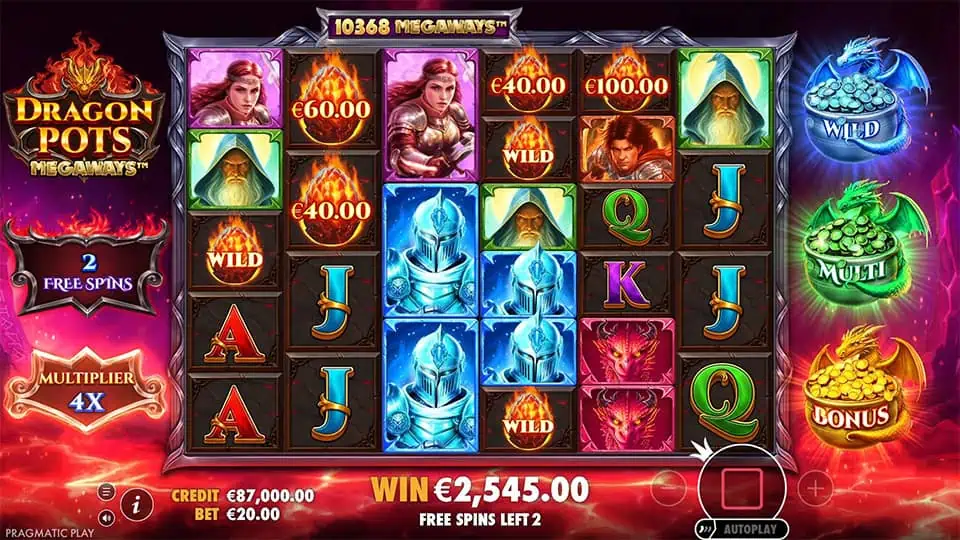 Gameplay screen showcasing blazing Wild symbols appearing across the Megaways reels during active spins.