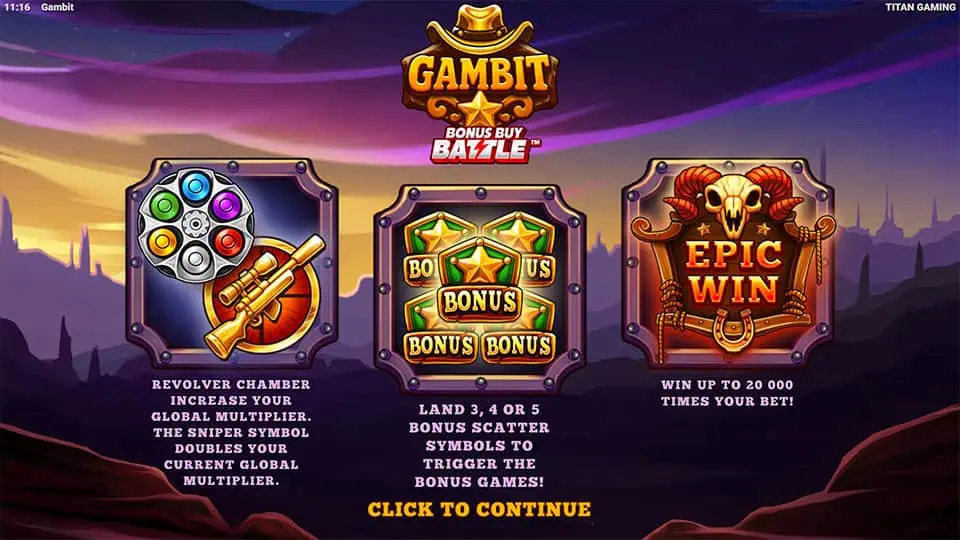 Gambit slot intro screen