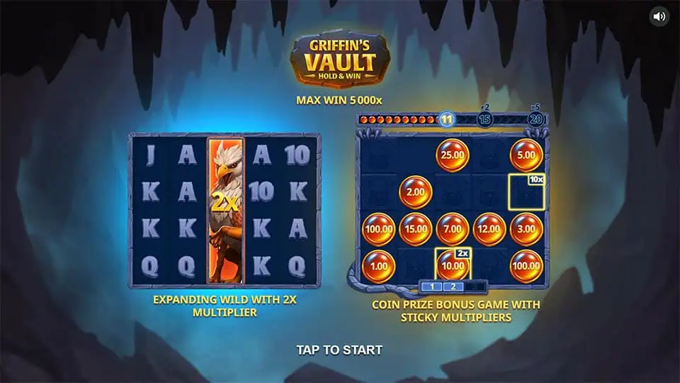 Griffins Vault Hold Win slot intro screen
