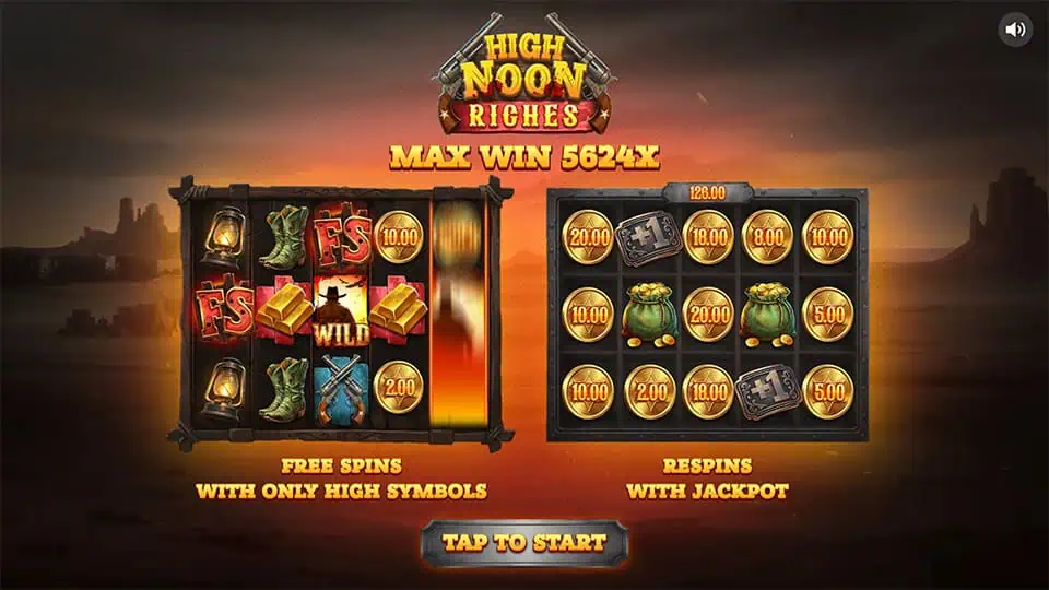 High Noon Riches slot intro screen