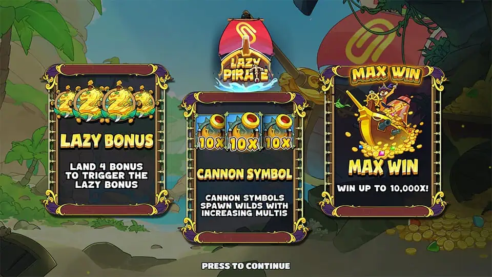 Lazy Pirate slot intro screen