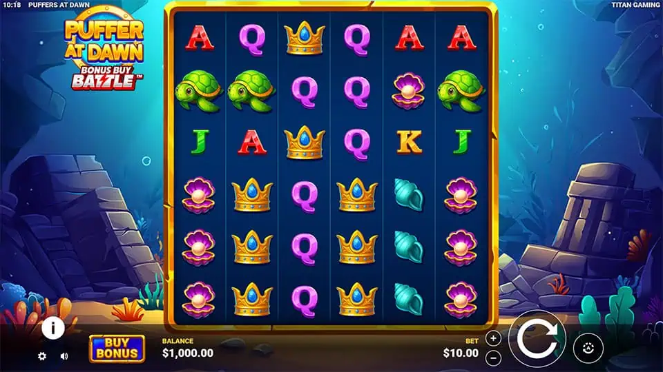 6x5 reels filled with sea turtles, pearls, crowns and colorful card symbols set in a vibrant underwater world.