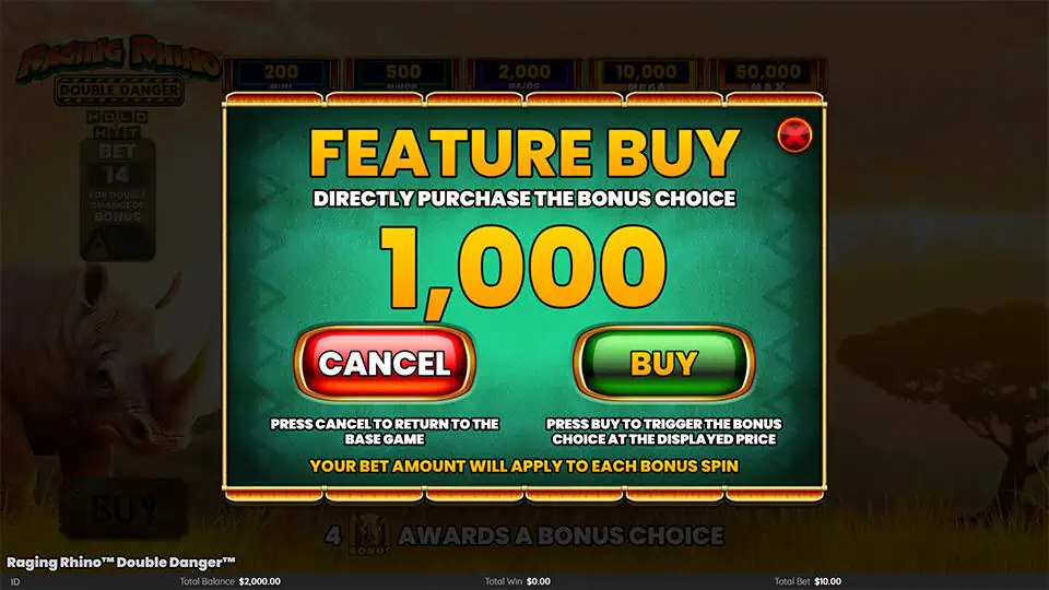 Raging Rhino Double Danger slot bonus buy 1