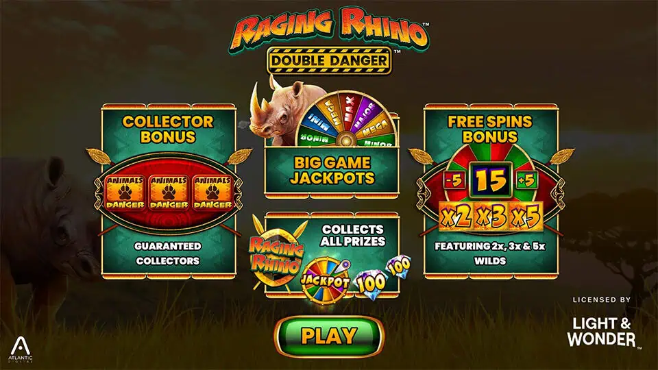 Raging Rhino Double Danger slot intro screen