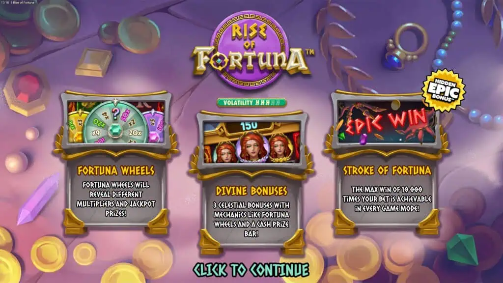 Rise of Fortuna slot intro screen
