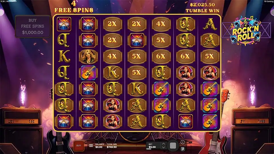 Rock N Roll slot feature spot multiplier