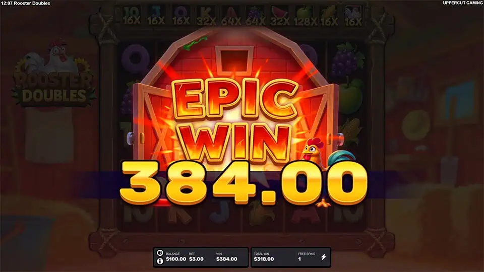Rooster Doubles slot big win