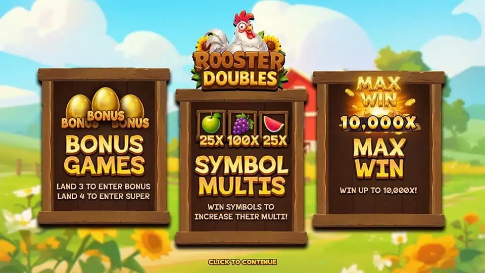 Rooster Doubles slot intro screen
