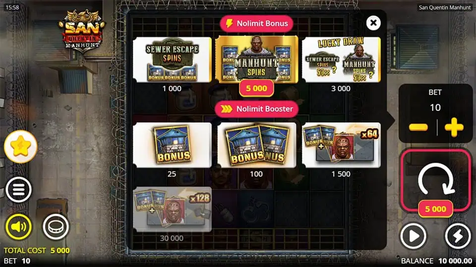 San Quentin Manhunt slot bonus buy