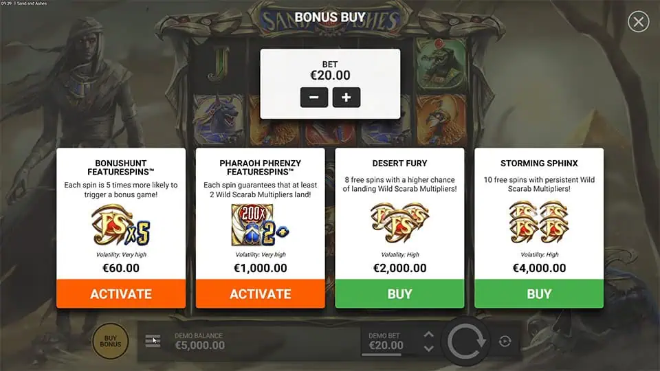 Sand and Ashes slot bonus buy