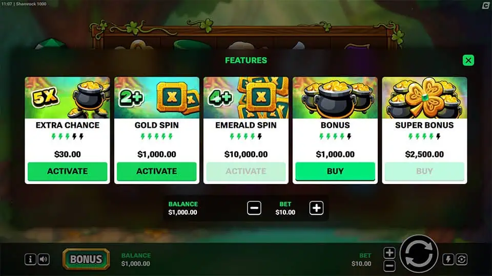 Shamrock 1000 slot bonus buy