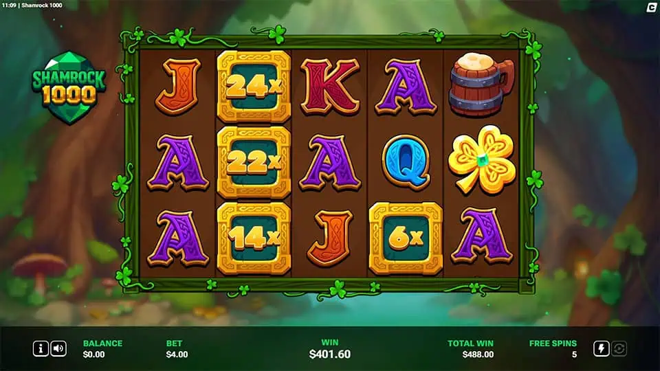 Shamrock 1000 slot feature wild multiplier