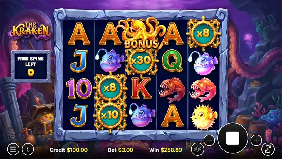 The Kraken slot feature sticky wild multiplier