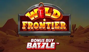 Wild Frontier Bonus Buy Battle logo with dynamite sticks above bold western lettering set in a desert sunset scene.