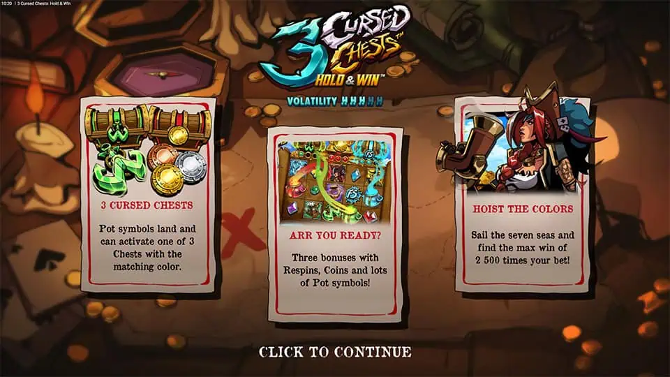 3 Cursed Chests slot intro screen