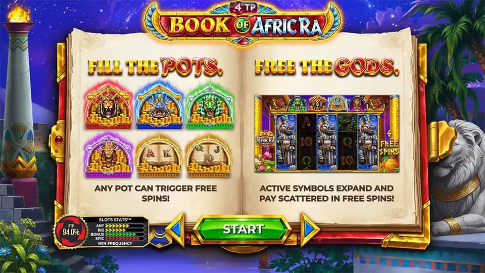 4TP Book of AfricRa slot intro screen