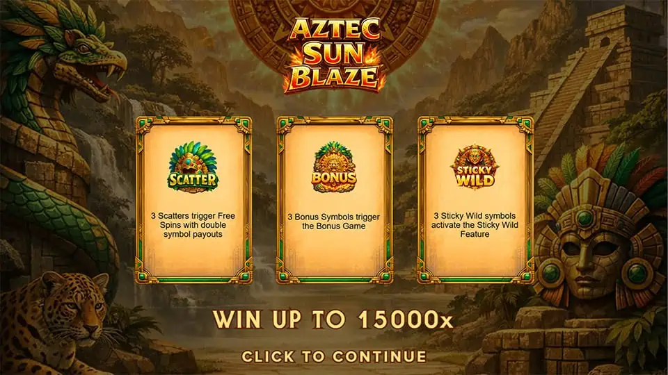 Aztec Sun Blaze slot intro screen 1