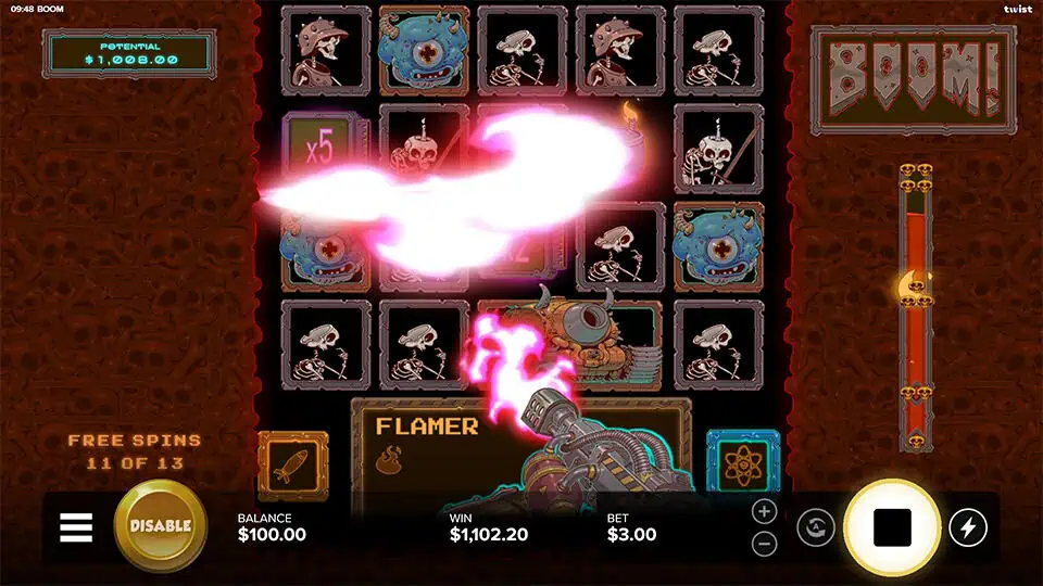 Boom slot feature flamer