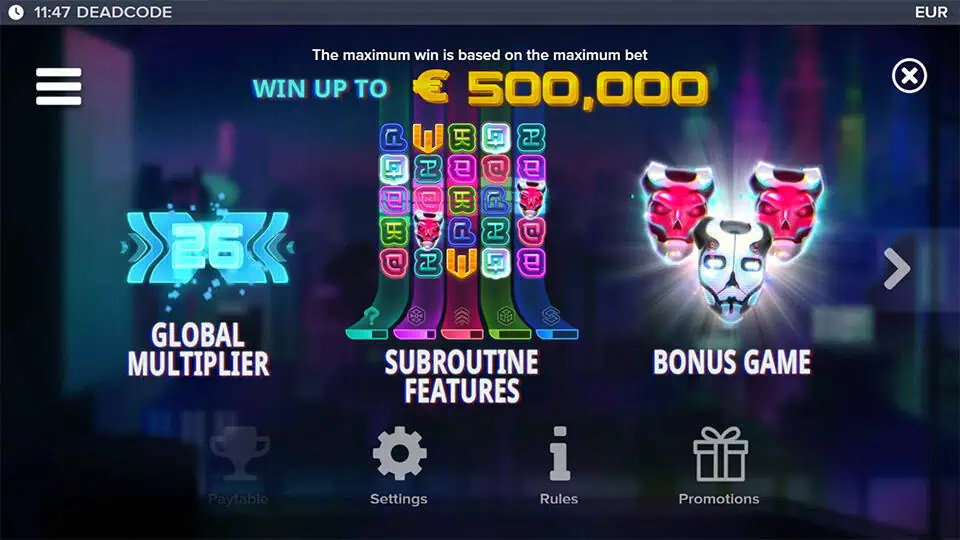 Deadcode slot intro screen