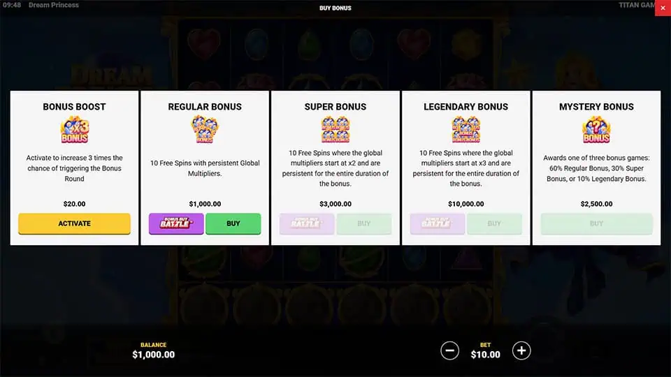 Dream Princess slot bonus buy