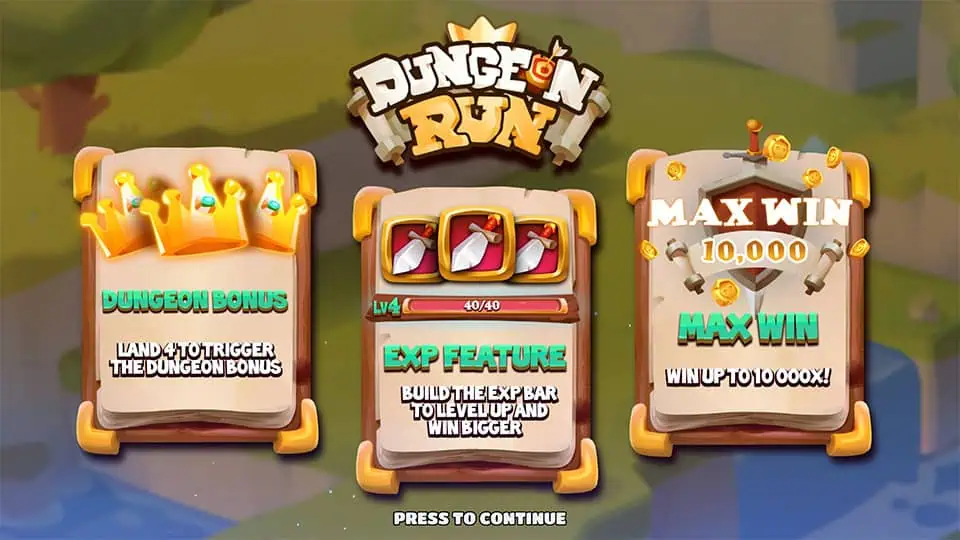 Dungeon Run slot intro screen