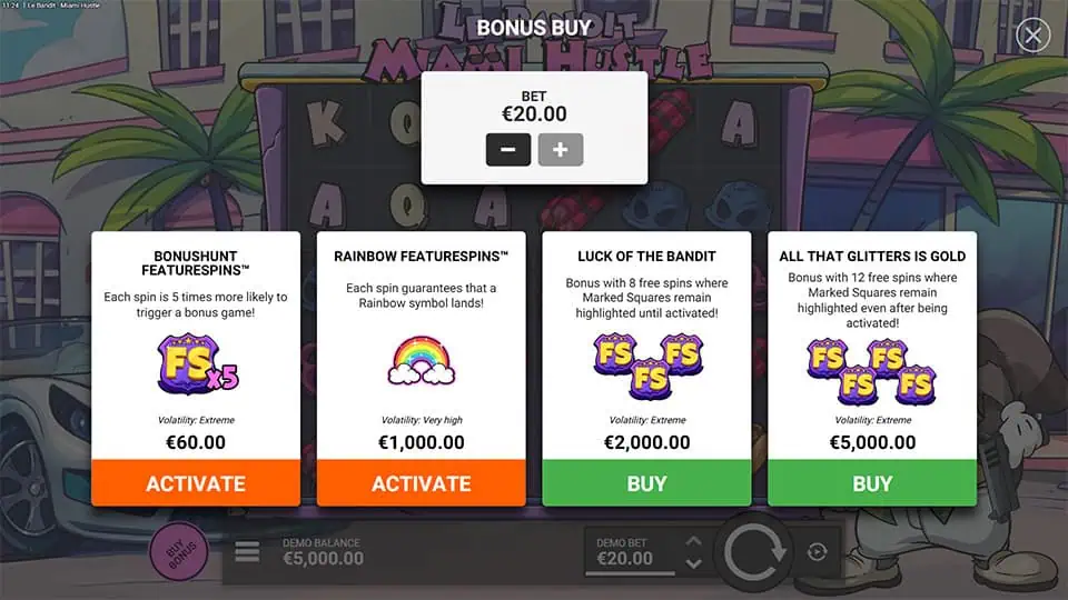 Le Bandit Miami Hustle slot bonus buy