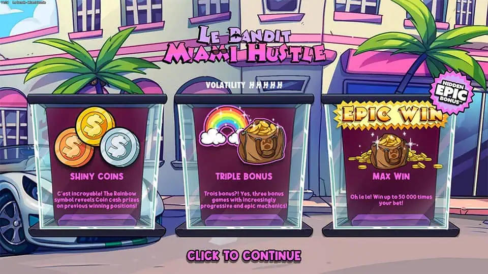 Le Bandit Miami Hustle slot intro screen