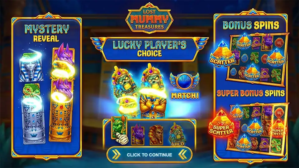 Lost Mummy Treasures slot intro screen