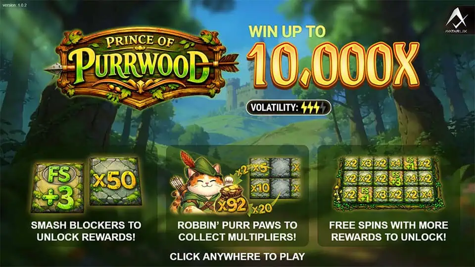 Prince of Purrwood slot intro screen