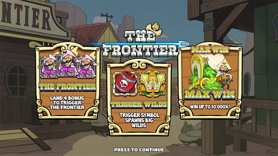 The Frontier slot intro screen