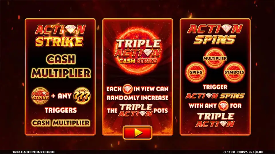 Triple Action Cash Strike slot intro screen