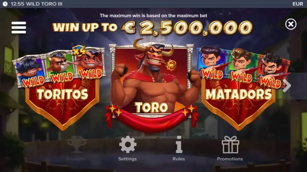 Wild Toro 3 slot intro screen