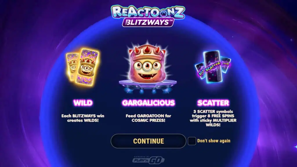 Reactoonz Blitzways slot intro screen