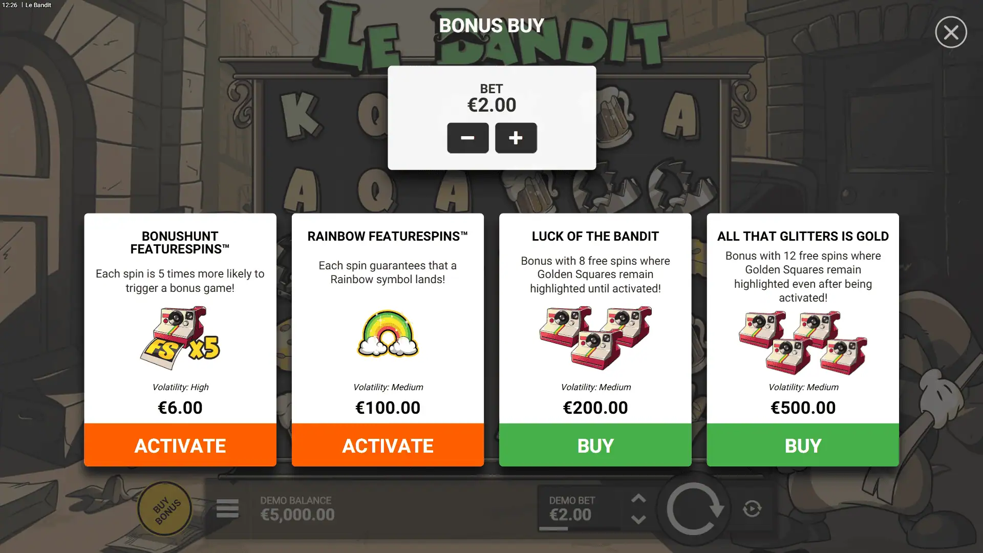 Le Bandit bonus buy menu