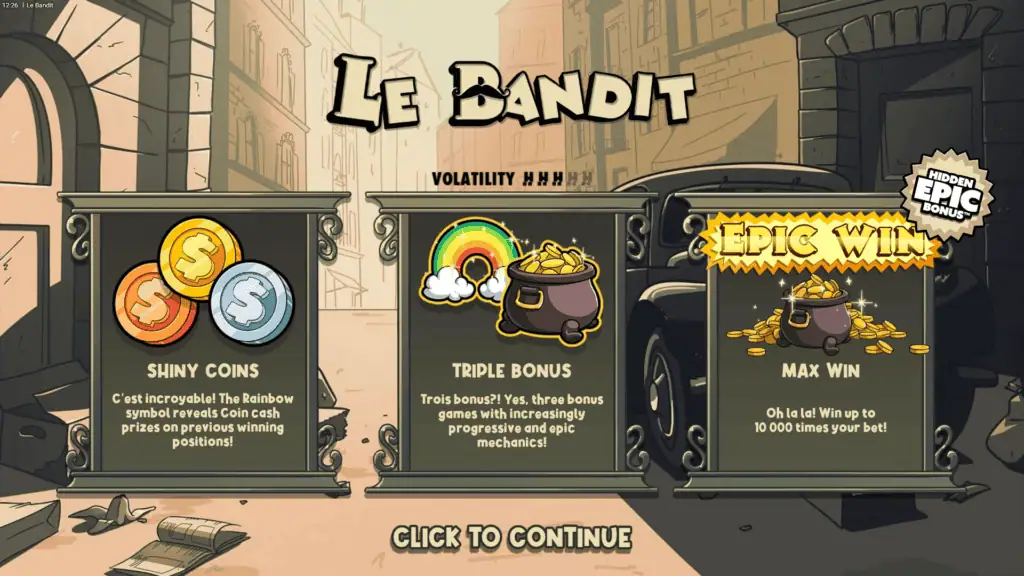 Hacksaw gaming le bandit intro screen