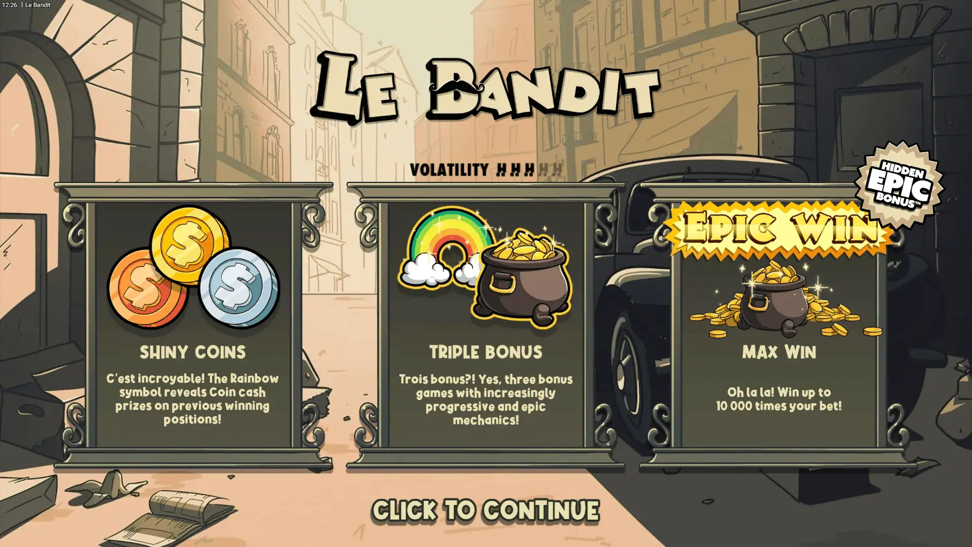 Le Bandit slot intro screen