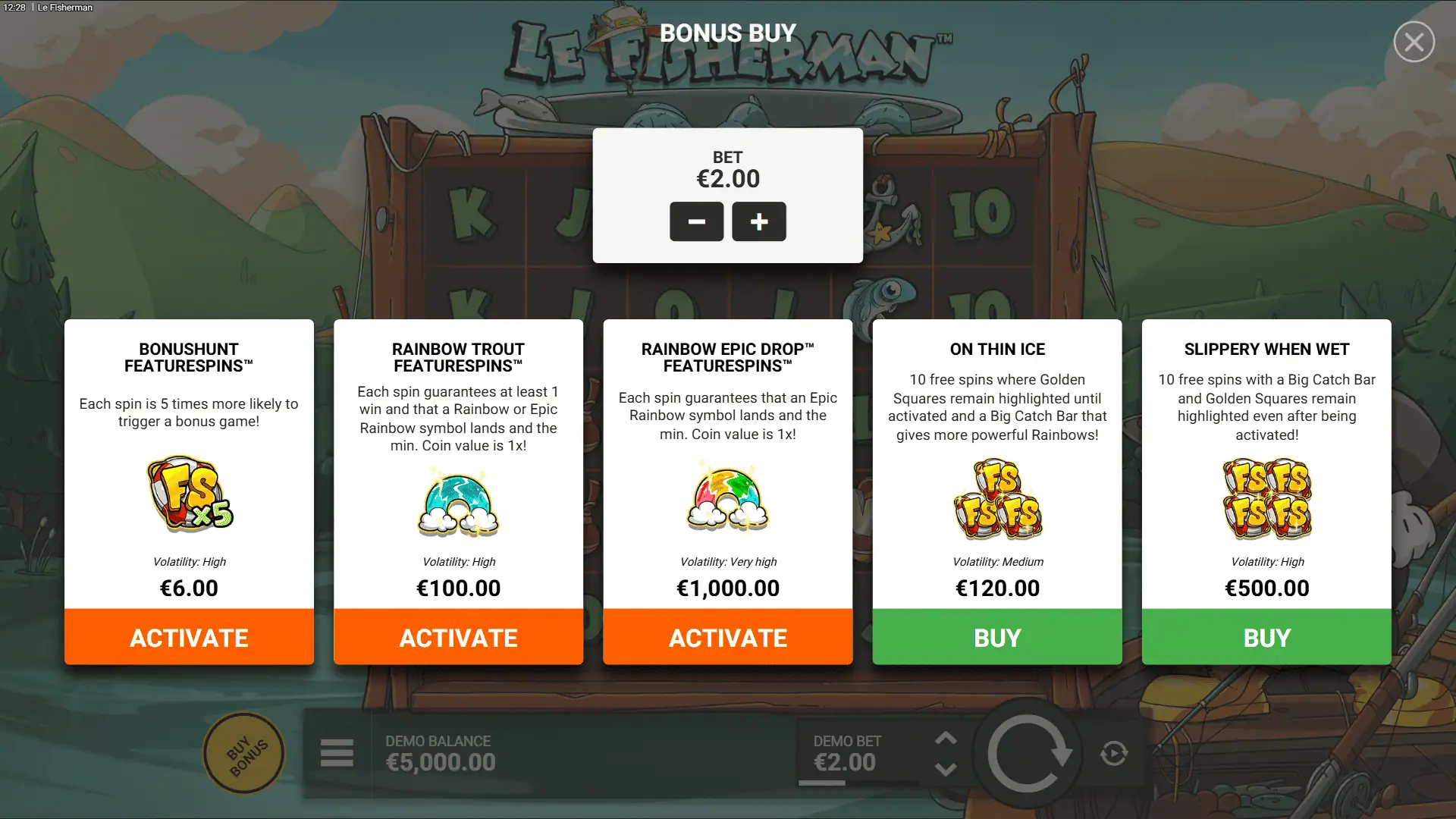 Le Fisherman bonus buy menu