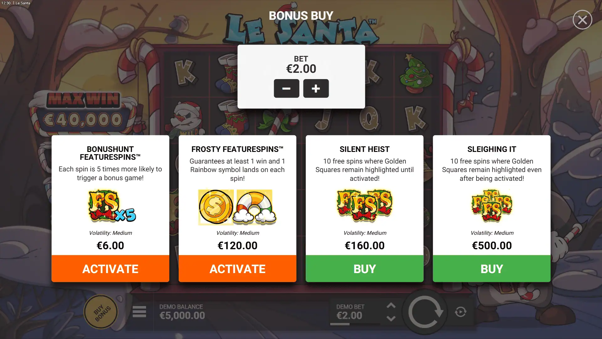 Le Santa bonus buy menu
