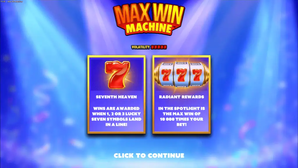 Hacksaw gaming max win machine intro screen