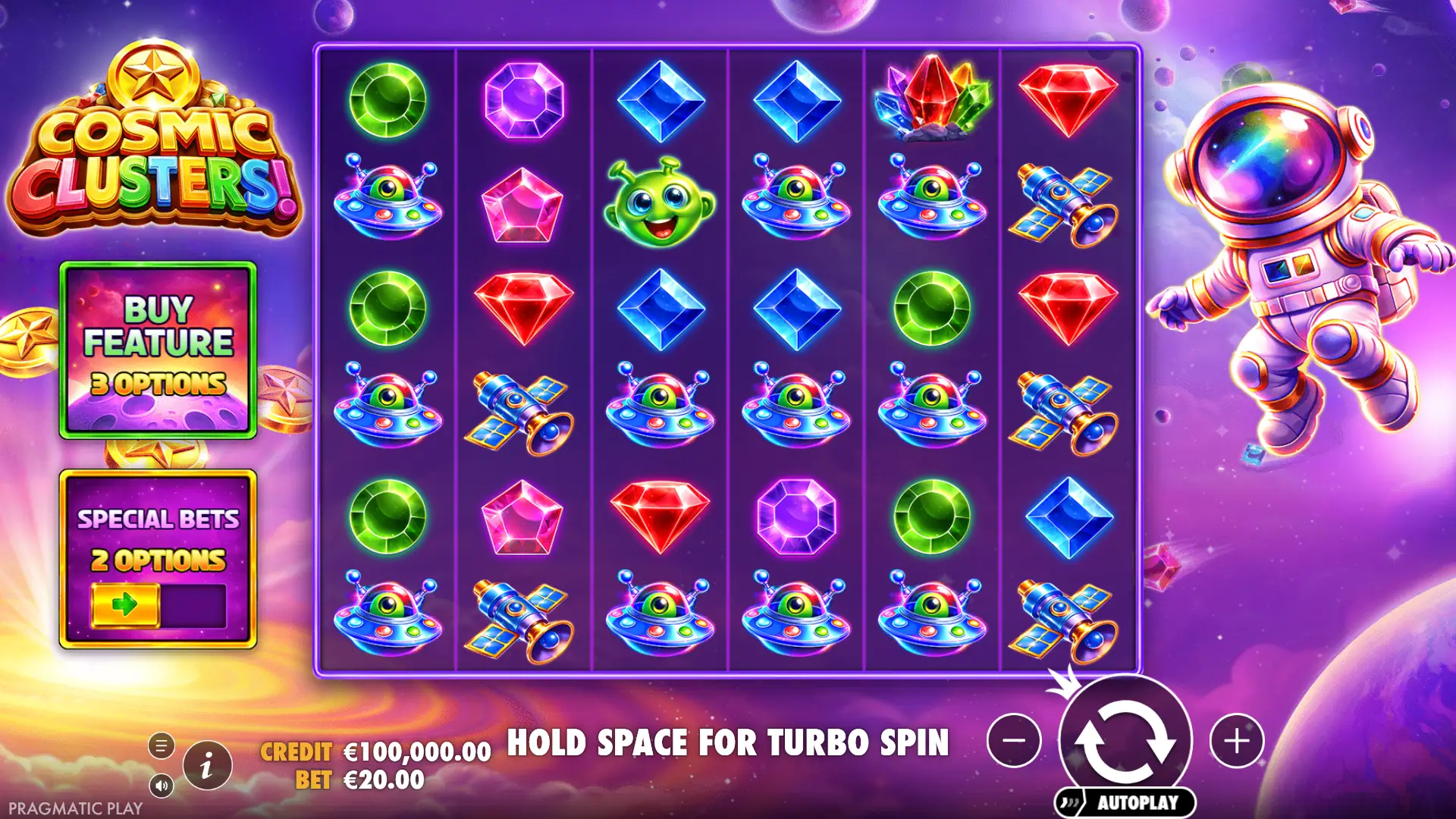 Cosmic Clusters slot gameplay reels