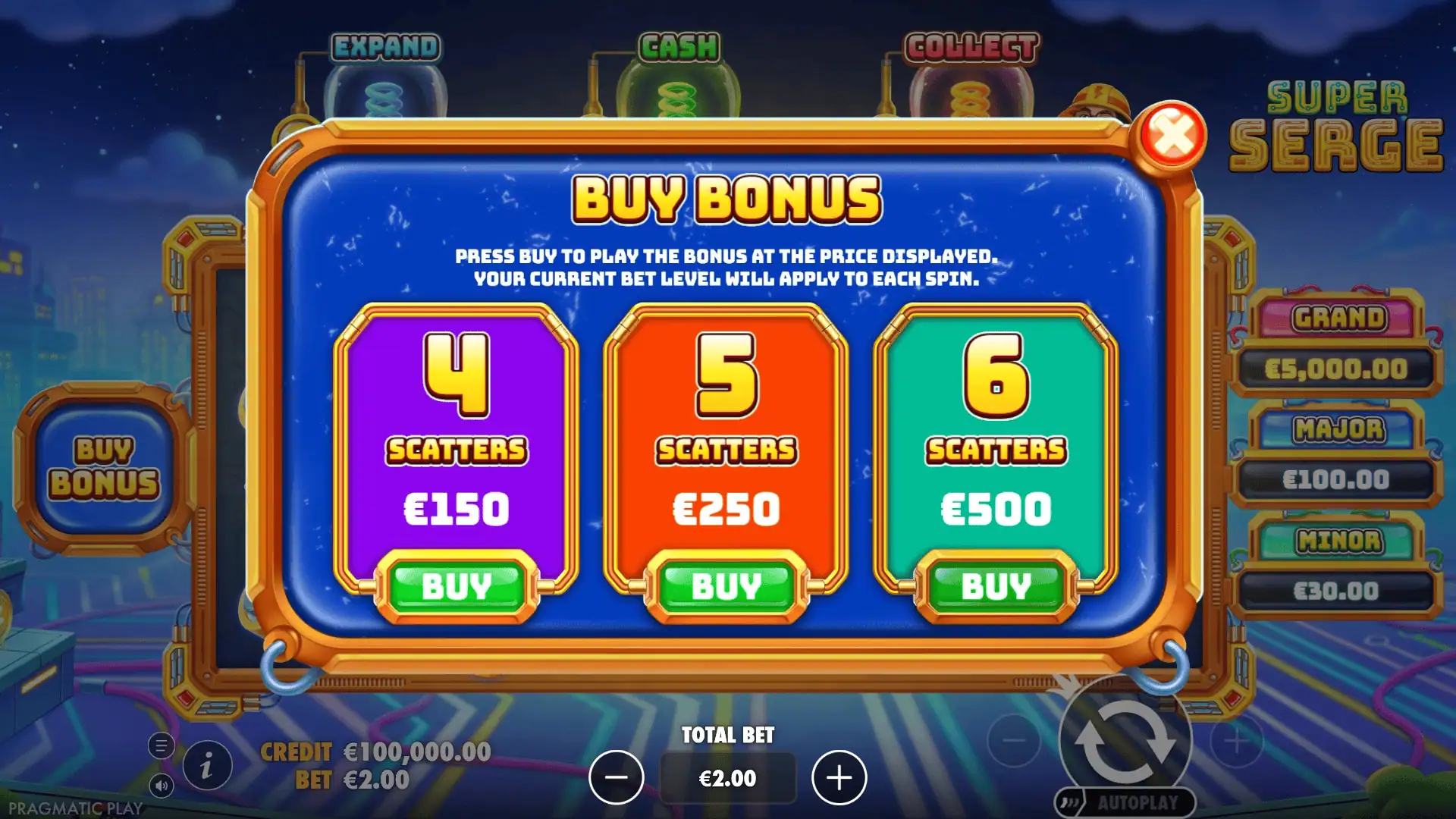 Super Serge bonus buy menu