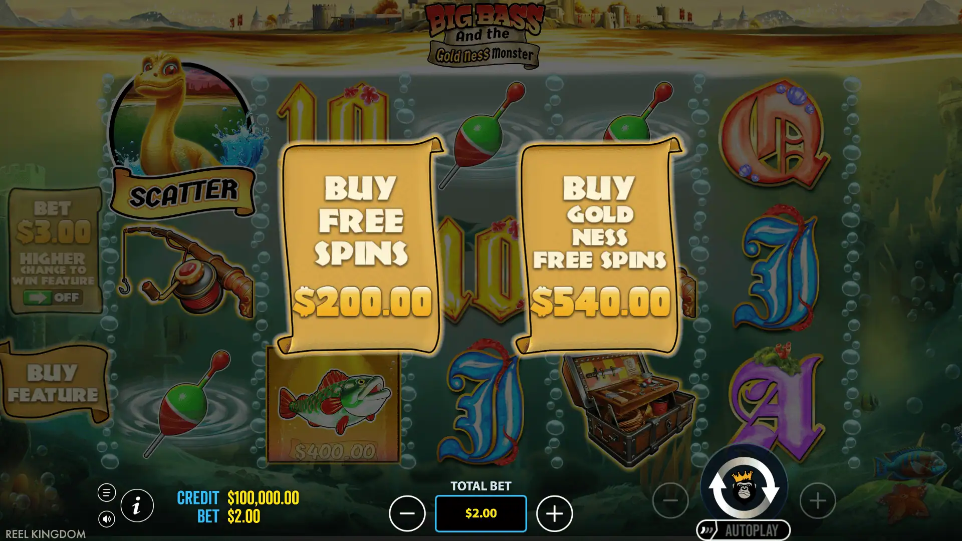 Big Bass and the Gold Ness Monster bonus buy menu