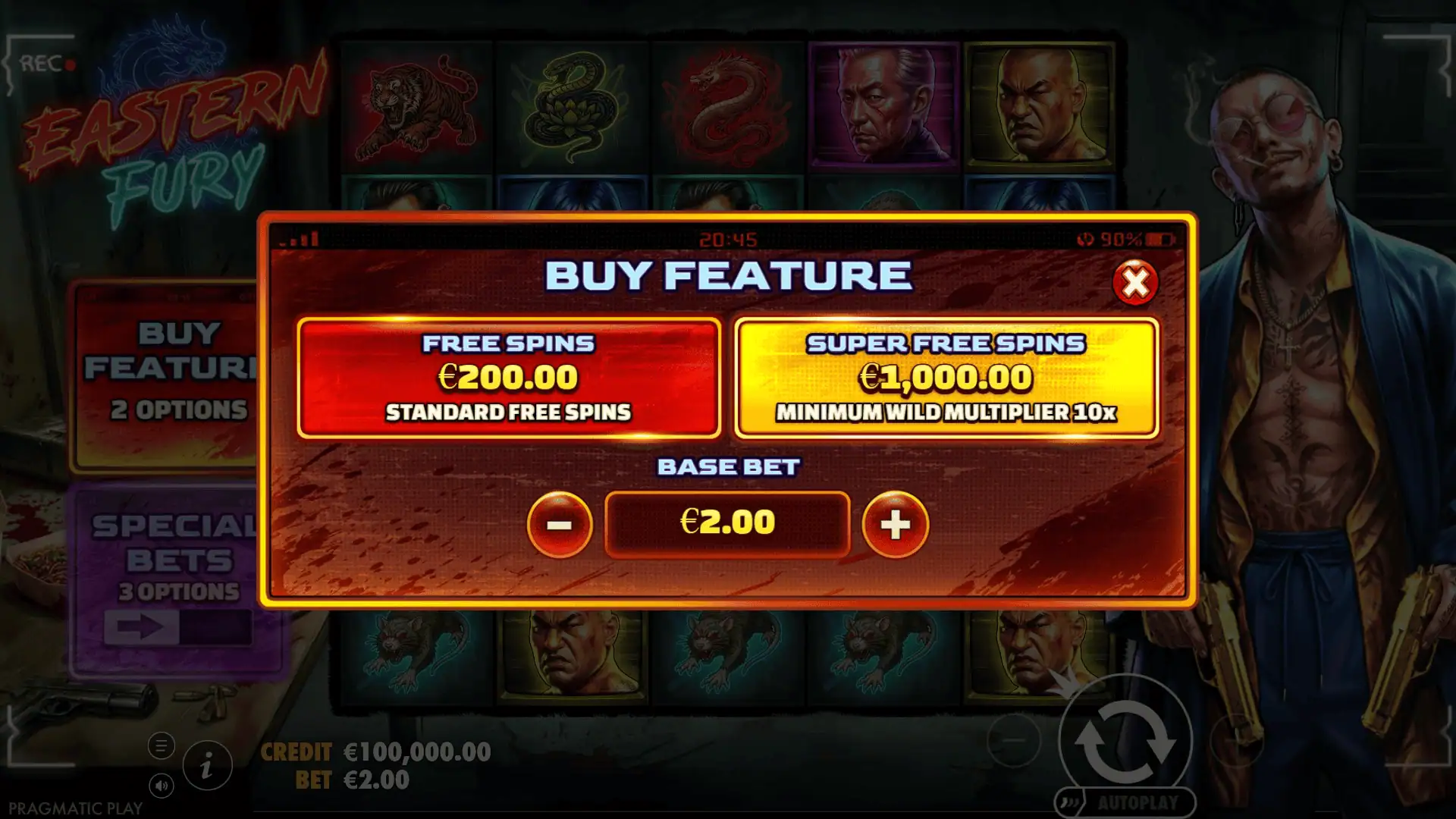Eastern Fury bonus buy menu