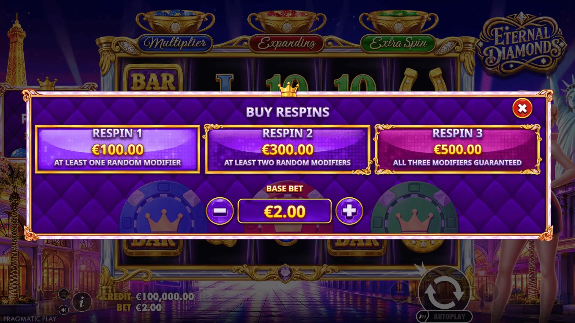 Eternal Diamonds bonus buy menu