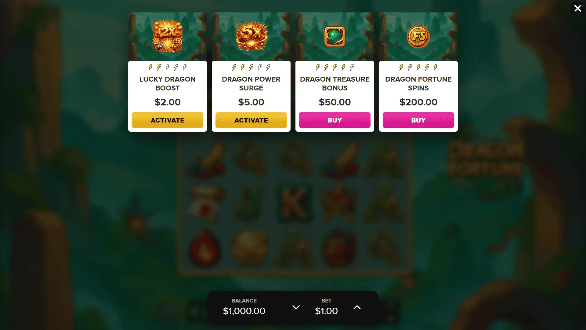 Dragon Fortunes bonus buy menu