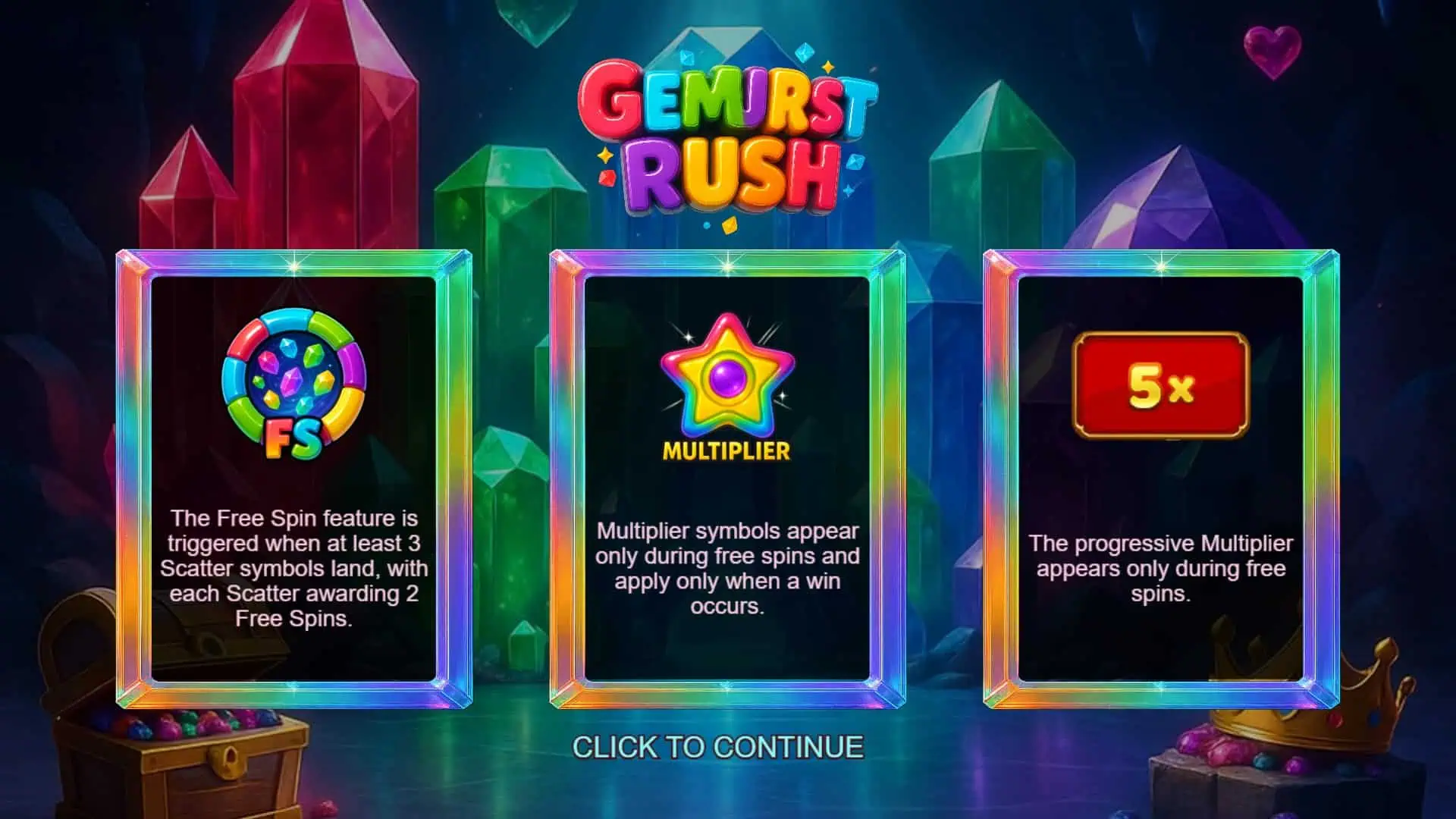 GemBurst Rush slot intro screen