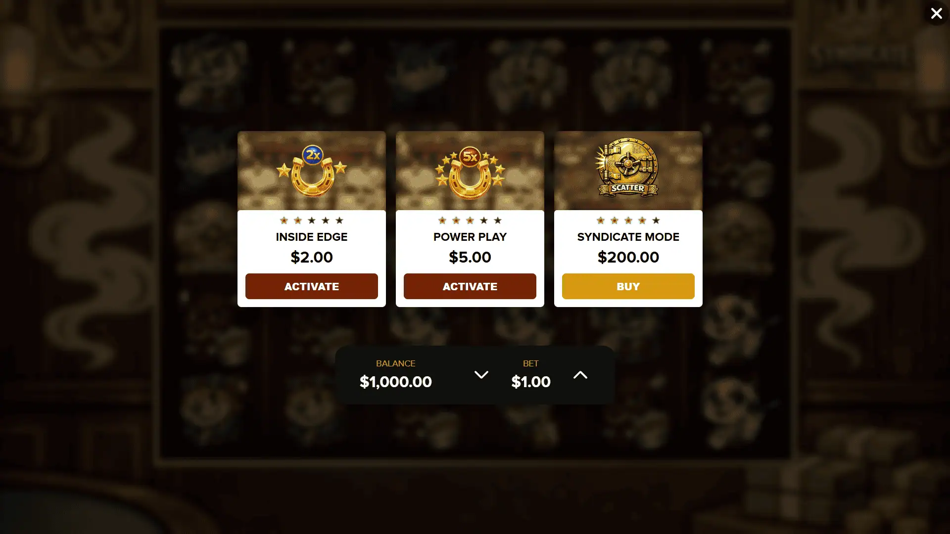 The Syndicate bonus buy menu