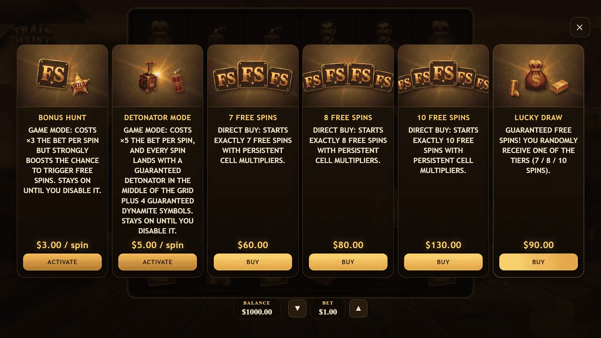 Train Heist bonus buy menu