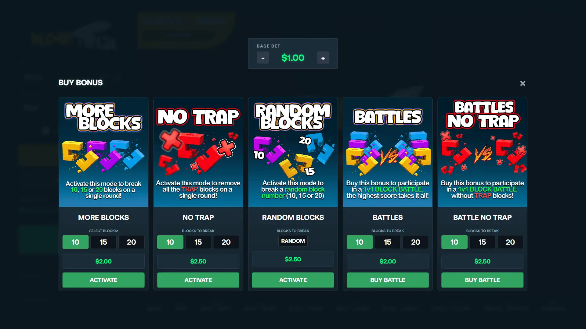 Block Ninja bonus buy menu