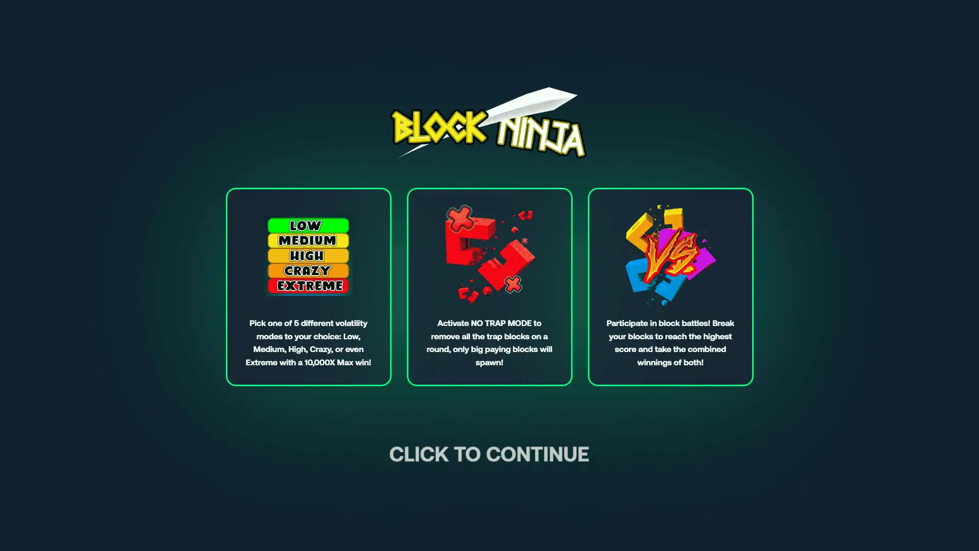 Block Ninja slot intro screen